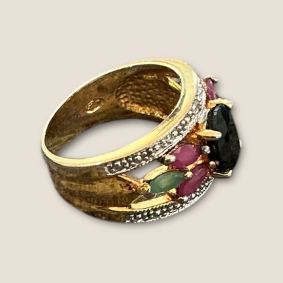 Vintage Sterling Floral Multi Gemstone Ring - Picture 5 of 5